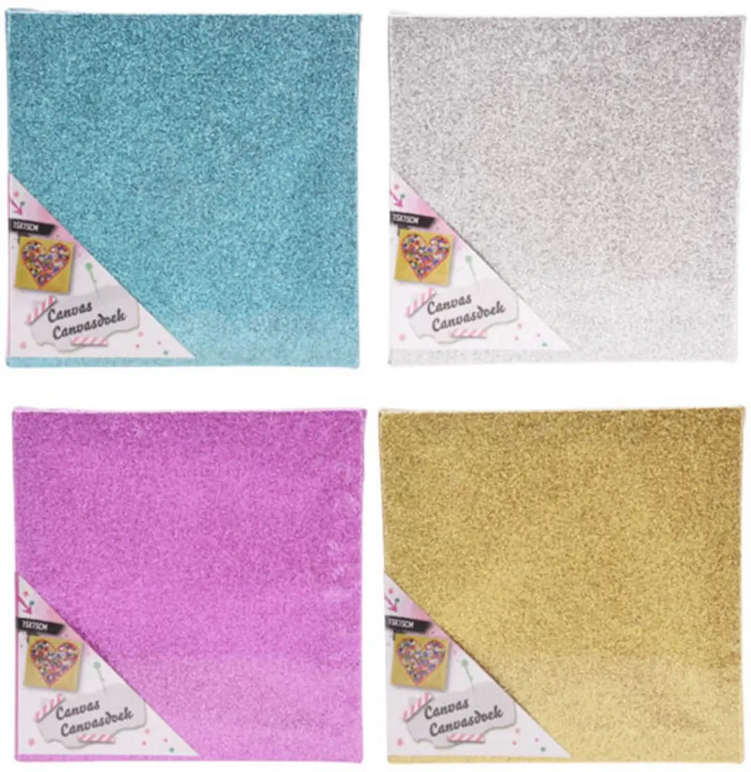 Glitter canvasdoeken knutselset 15x15cm