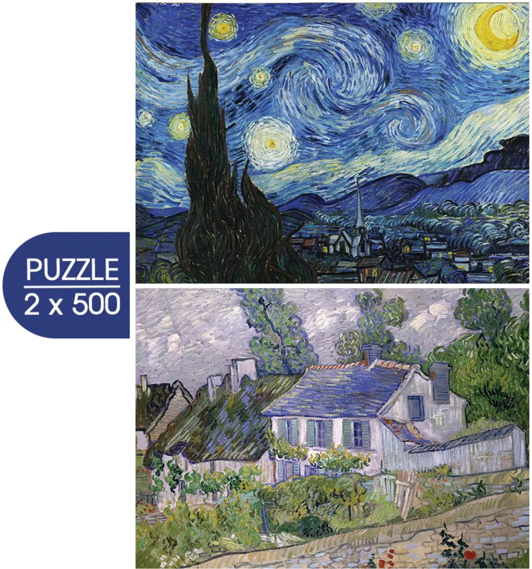Grafika legpuzzel Van Gogh kunst 2-in-1 Sterrennacht Huizen Auvers 500 stukjes.