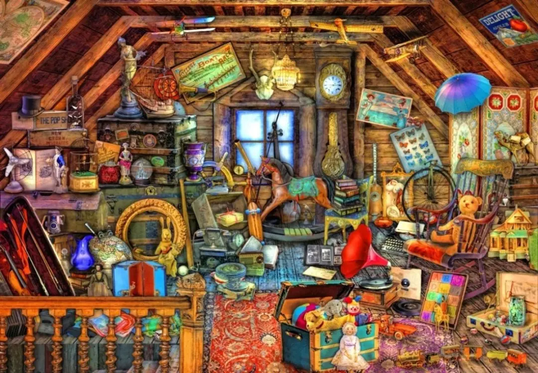 Bluebird Puzzle legpuzzel Hidden Object Attic 1000 stukjes karton.