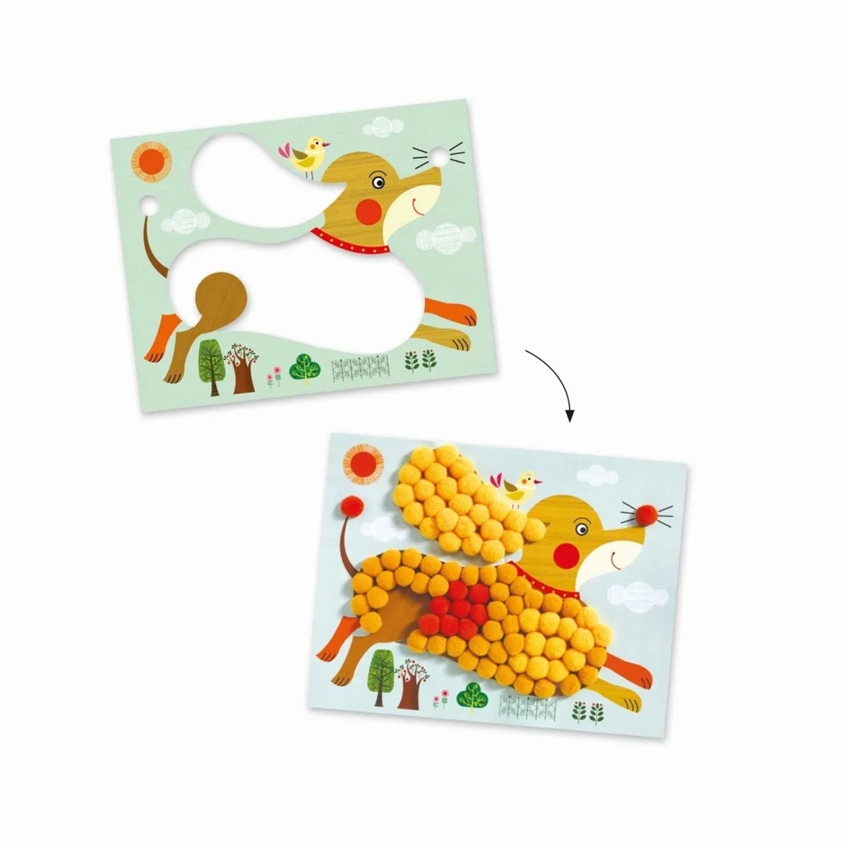 Djeco Knutseldoos Pomponschilderijen Honden - 3 Stuks - afbeelding 4 van 6