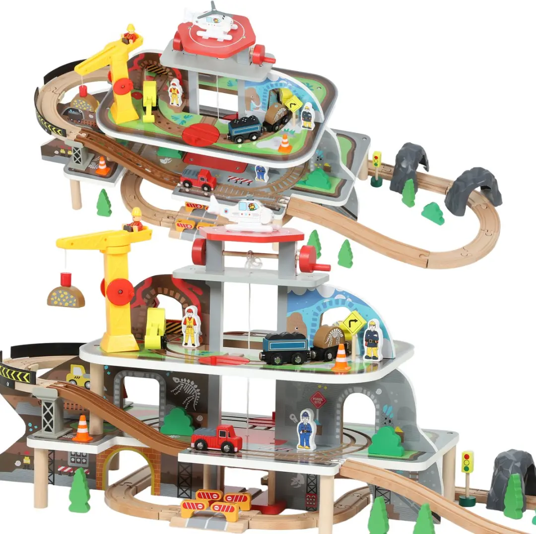 AIYAPLAY Toy Train Set Beukenhout, MDF 99L x 30,5B x 41H cm Natuurhout