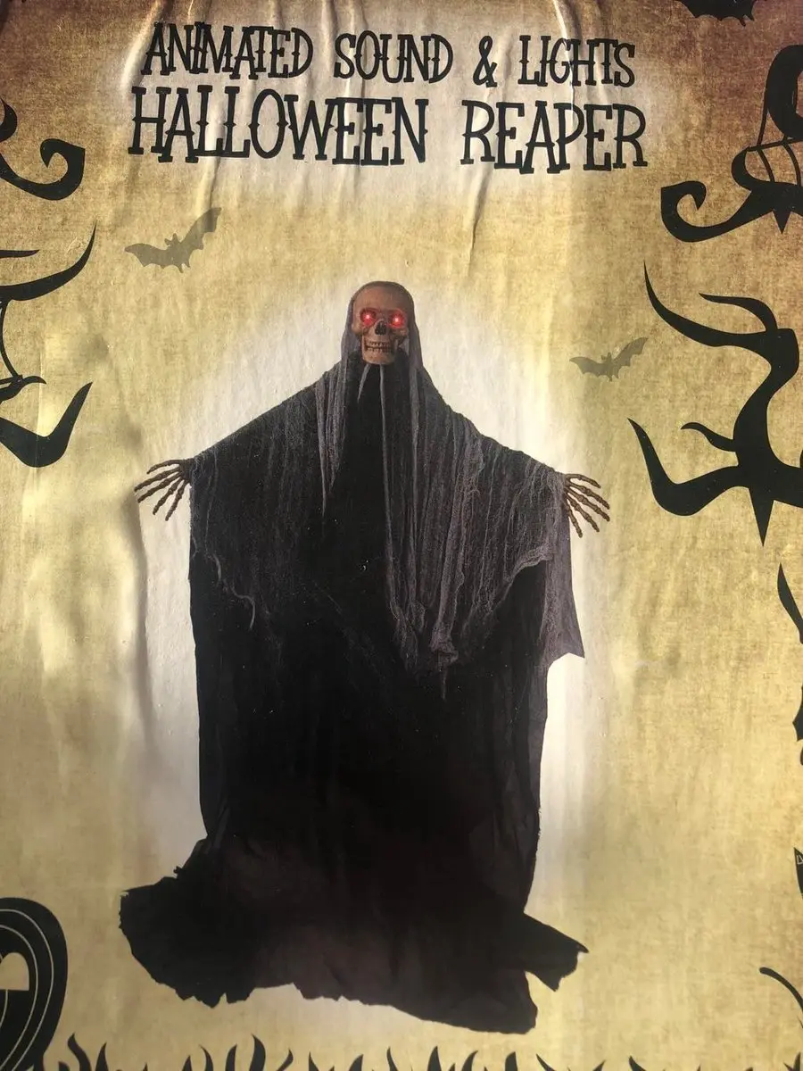 Skelet met licht en geluid Halloween Reaper 180cm animated spook