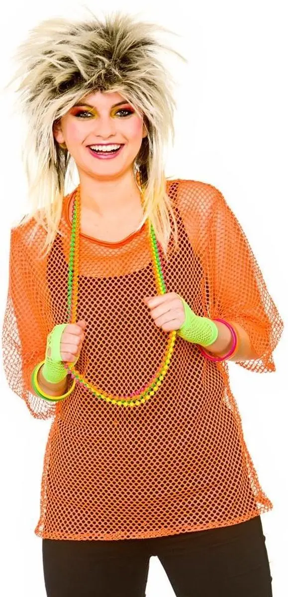 Visnet t-shirt 80-jaren neon oranje