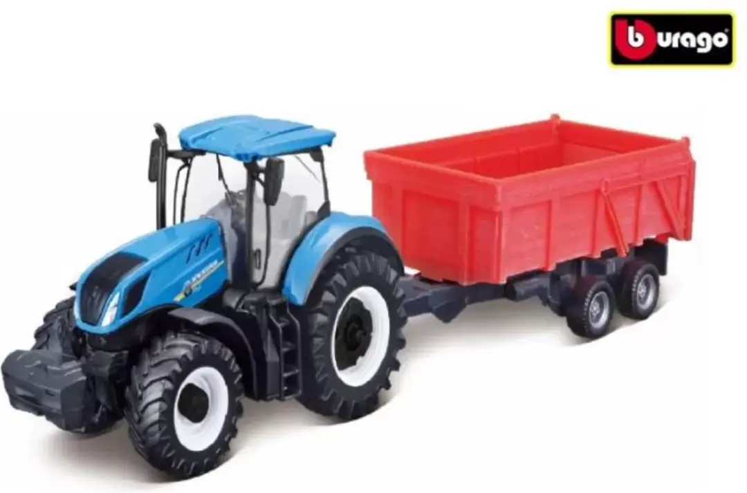 Bburago New Holland T7.315 Tractor met Kipwagen 18-31658 - Blauw/Rood - afbeelding 3 van 3