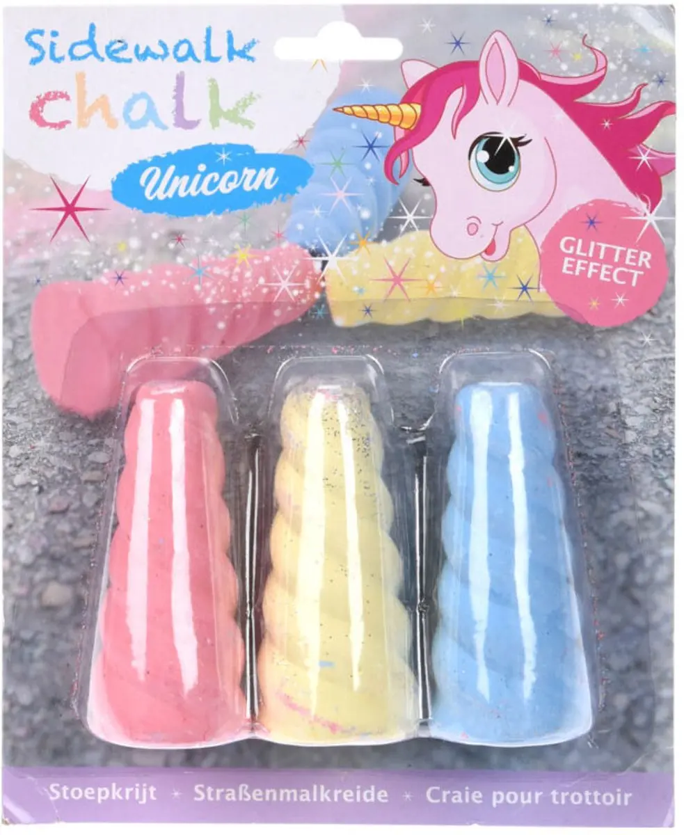 Koopman Stoepkrijt Glitter Eenhoorn - 3 Stuks Roze - afbeelding 2 van 2