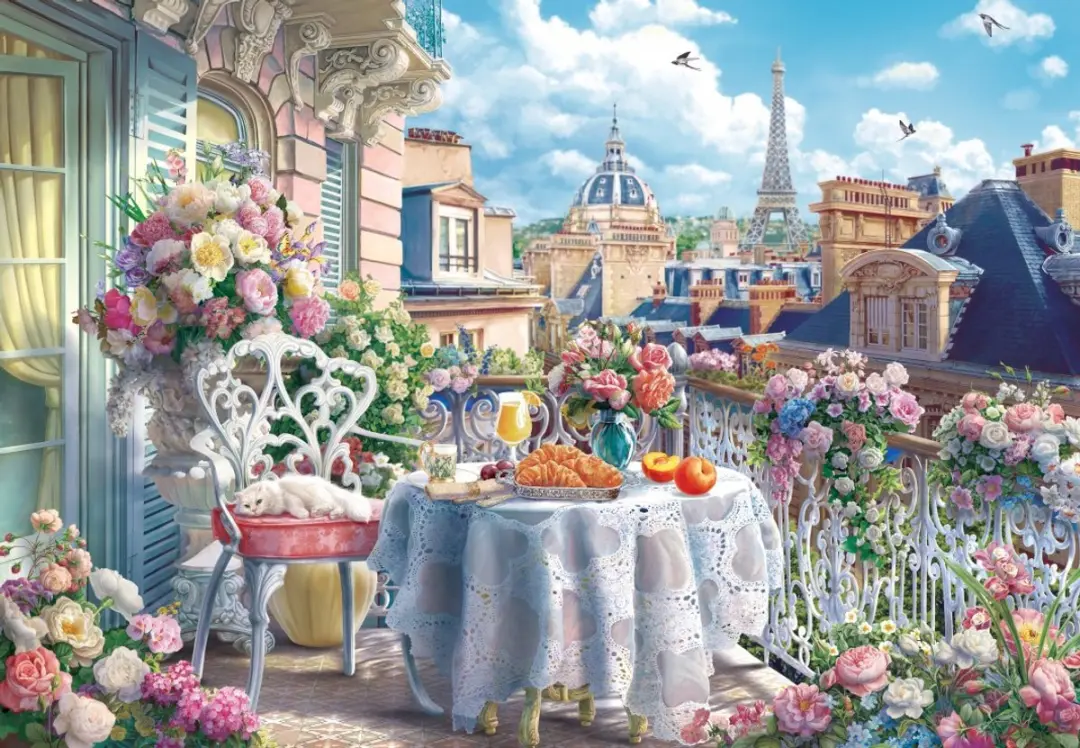 Bluebird Puzzle legpuzzel Breakfast on the Balcony in Paris 1000 stukjes.
