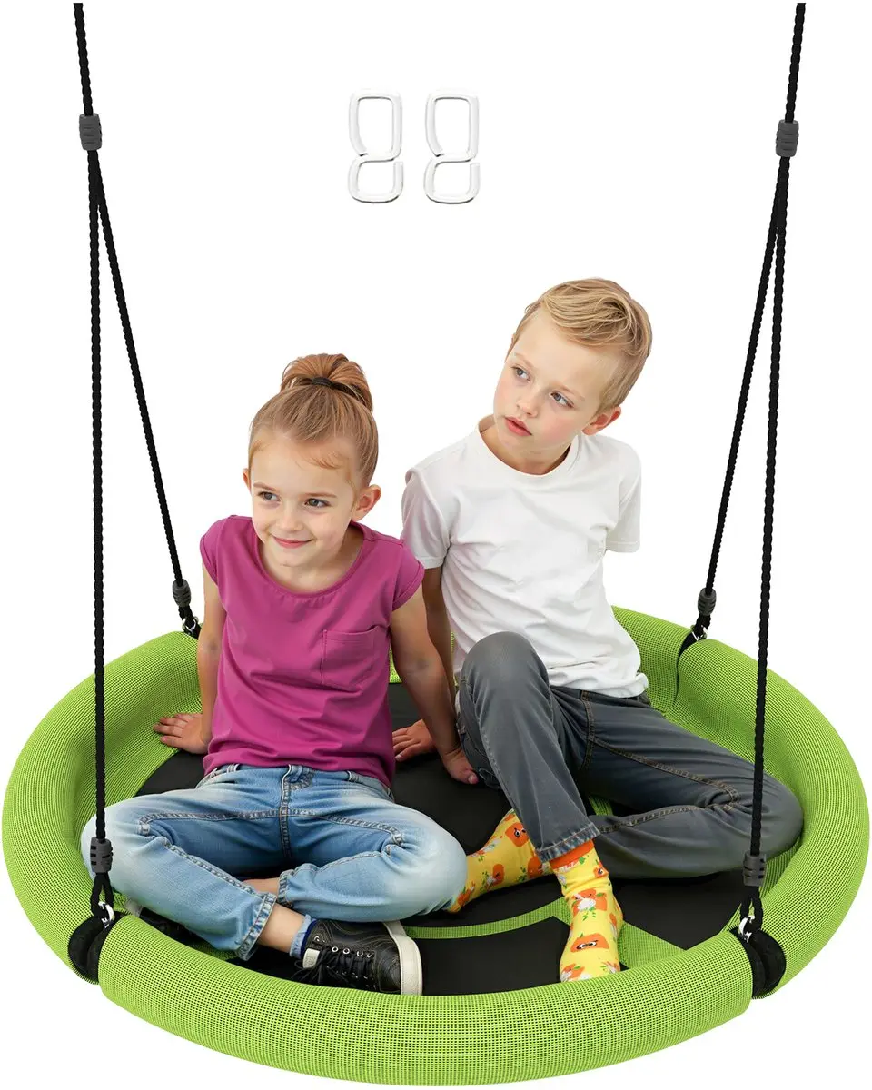 AIYAPLAY-Kinderschaukel-Metall, Netzstoff-98L x 98B x 190H cm-Grün+Schwarz
