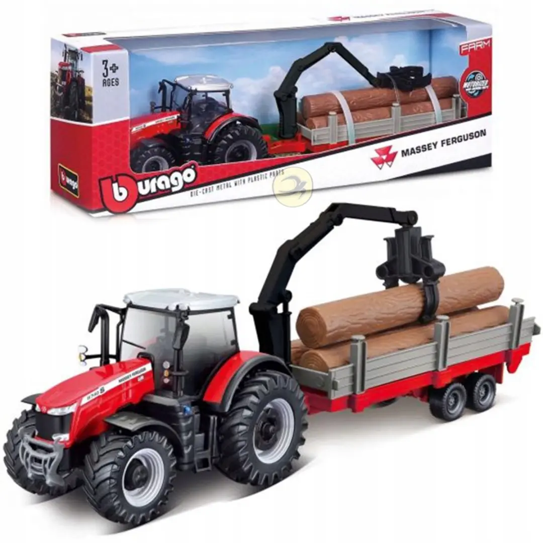 Bburago Massey Ferguson Traktor met Houtaanhanger