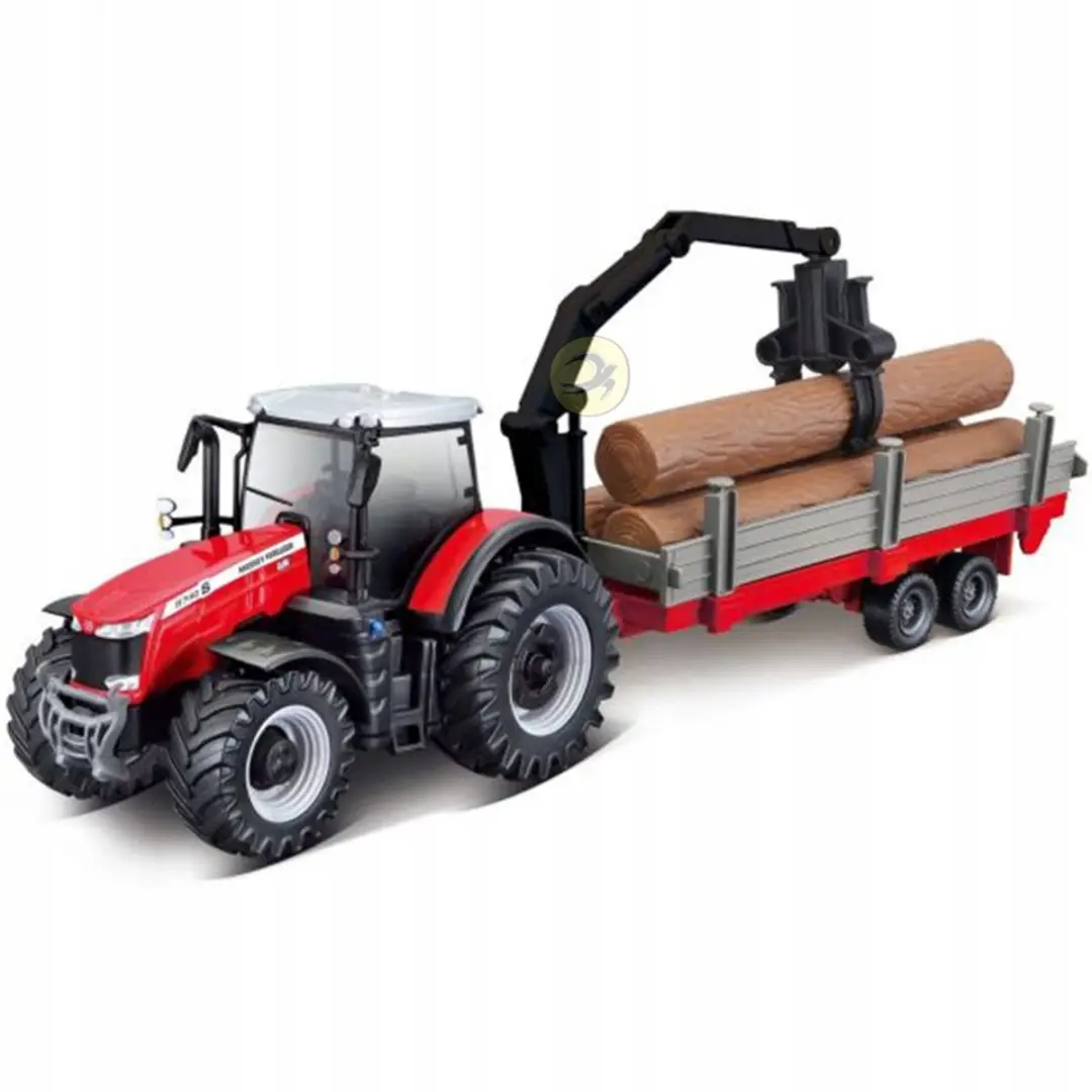 Bburago Massey Ferguson Traktor met Houtaanhanger - Metaal - Zwart/Rood - afbeelding 3 van 4