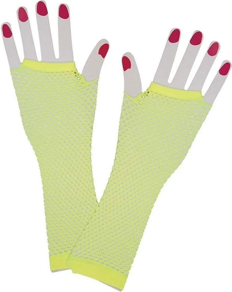 Vingerloze lange net-handschoenen neon geel