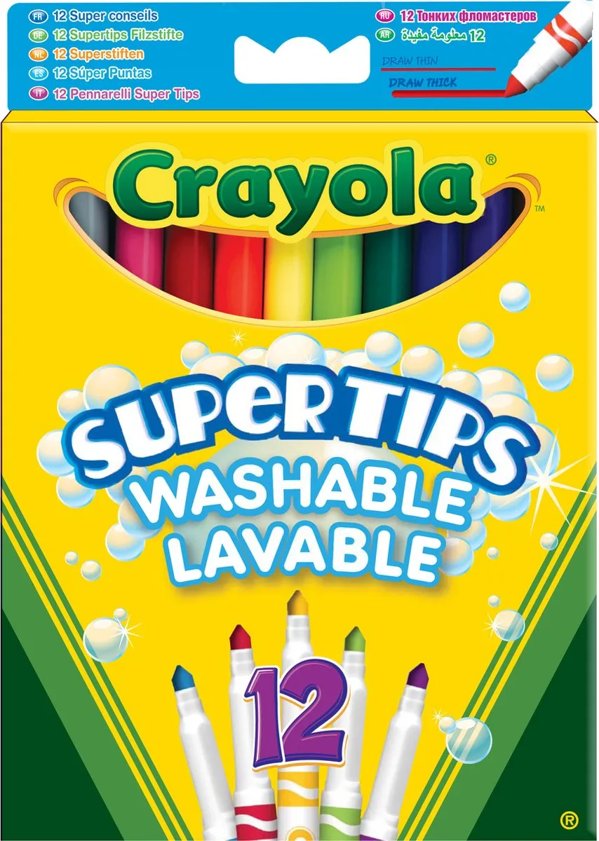 Crayola Supertips Viltstiften 12 Stuks - Wasbaar - Veelkleurig