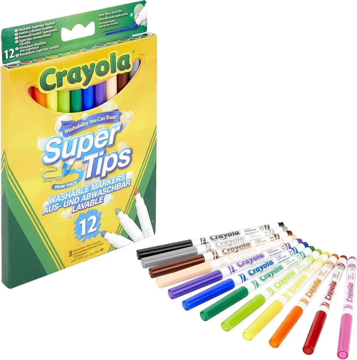 Crayola Supertips Viltstiften 12 Stuks - Wasbaar - Veelkleurig