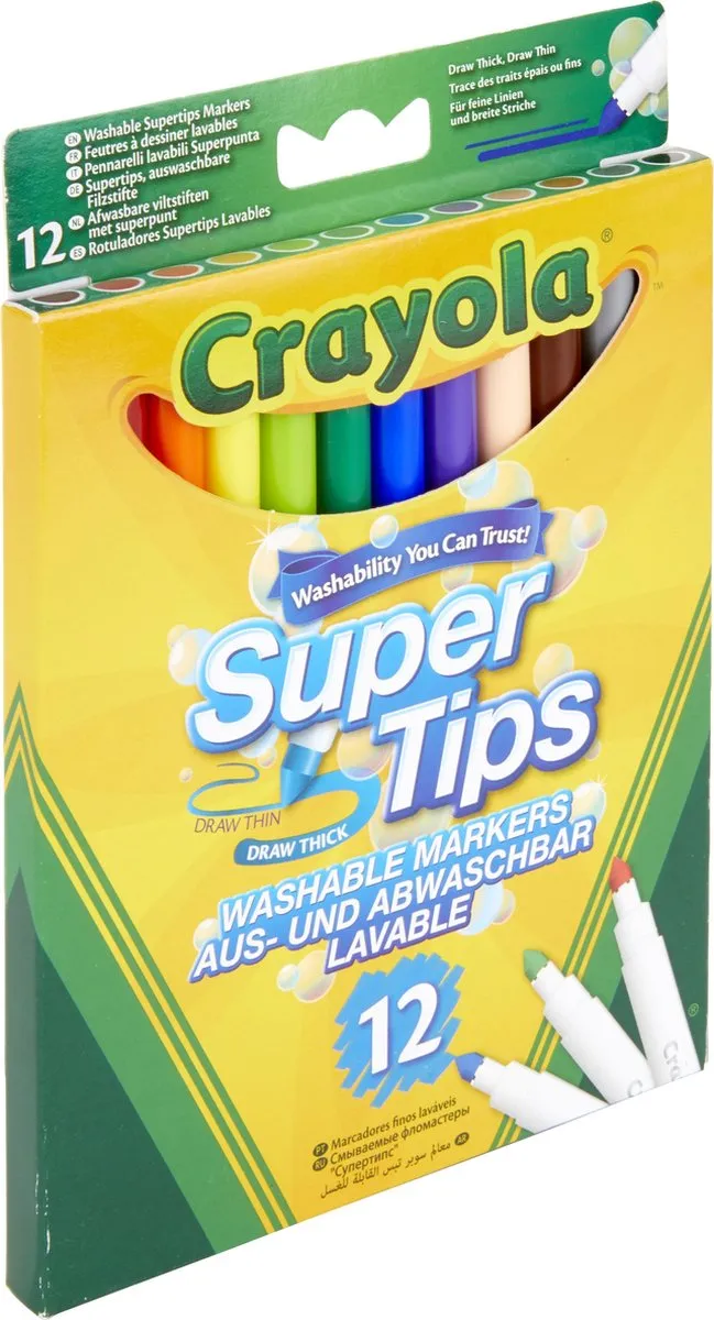 Crayola Supertips Viltstiften 12 Stuks - Wasbaar - Veelkleurig
