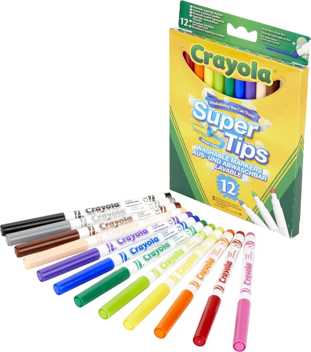 Crayola Supertips Viltstiften 12 Stuks - Wasbaar - Veelkleurig