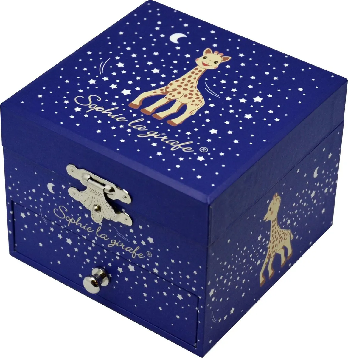 Sophie de Giraf Muziekdoos Stars - 10,5x10,5x8,5cm - Blauw