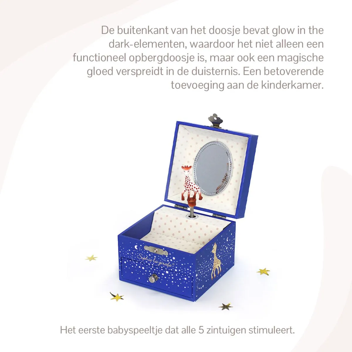 Sophie de Giraf Muziekdoos Stars - 10,5x10,5x8,5cm - Blauw - afbeelding 6 van 6