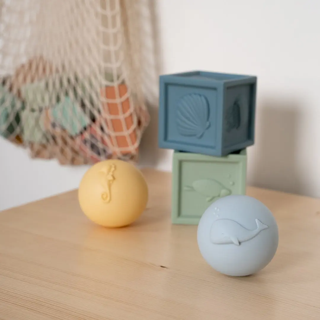 Little Dutch Ocean Baby Blokken met Ballen - Geel/Blauw/Groen