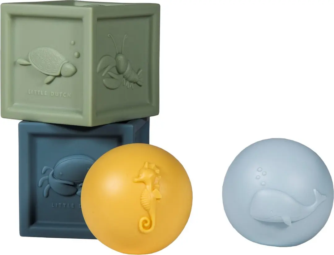 Little Dutch Ocean Baby Blokken met Ballen - Geel/Blauw/Groen