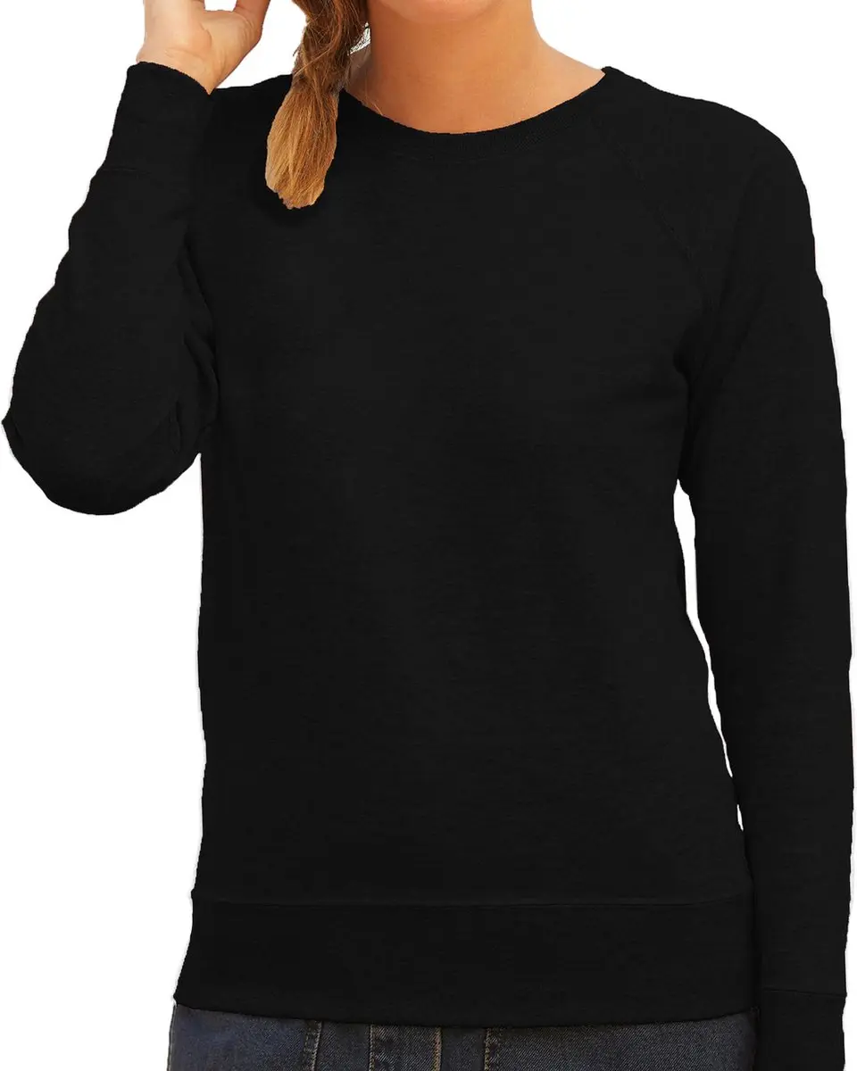 Zwarte sweater / sweatshirt trui met raglan mouwen en ronde hals voor dames