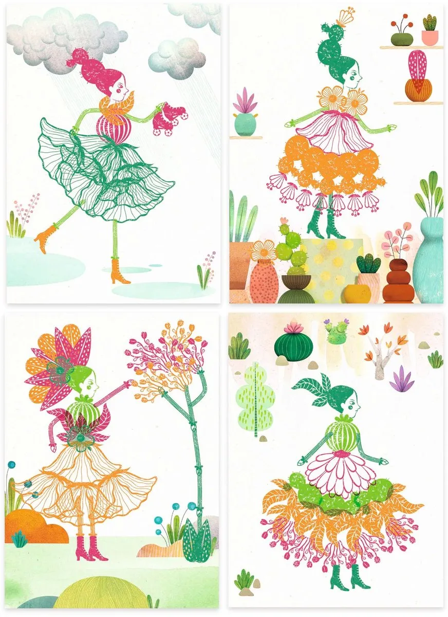 Djeco Flower Girls Stempelpakket - 34-delig Multicolor