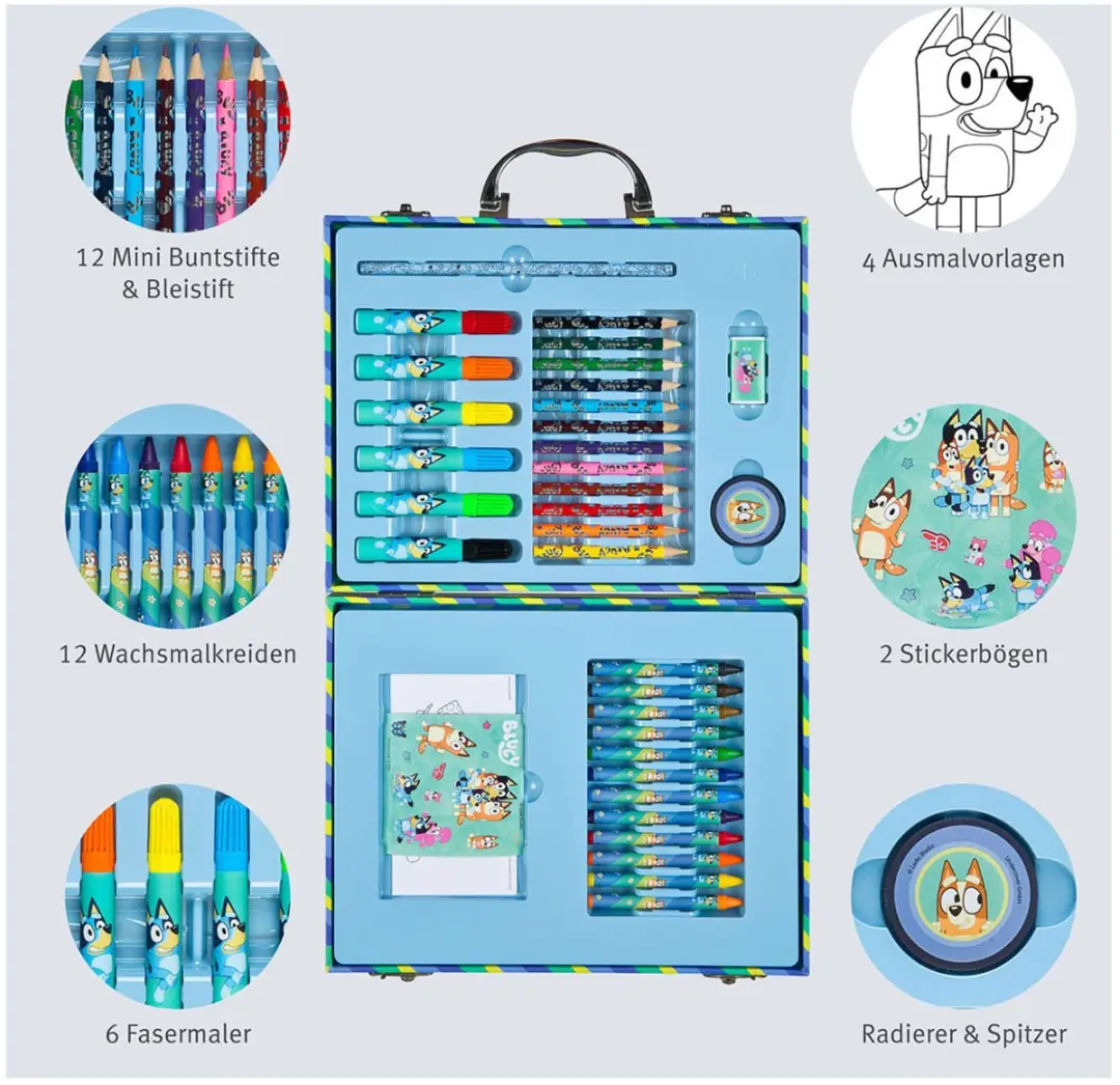 Bluey Kleurkoffer - 6 Spelers - Blauw