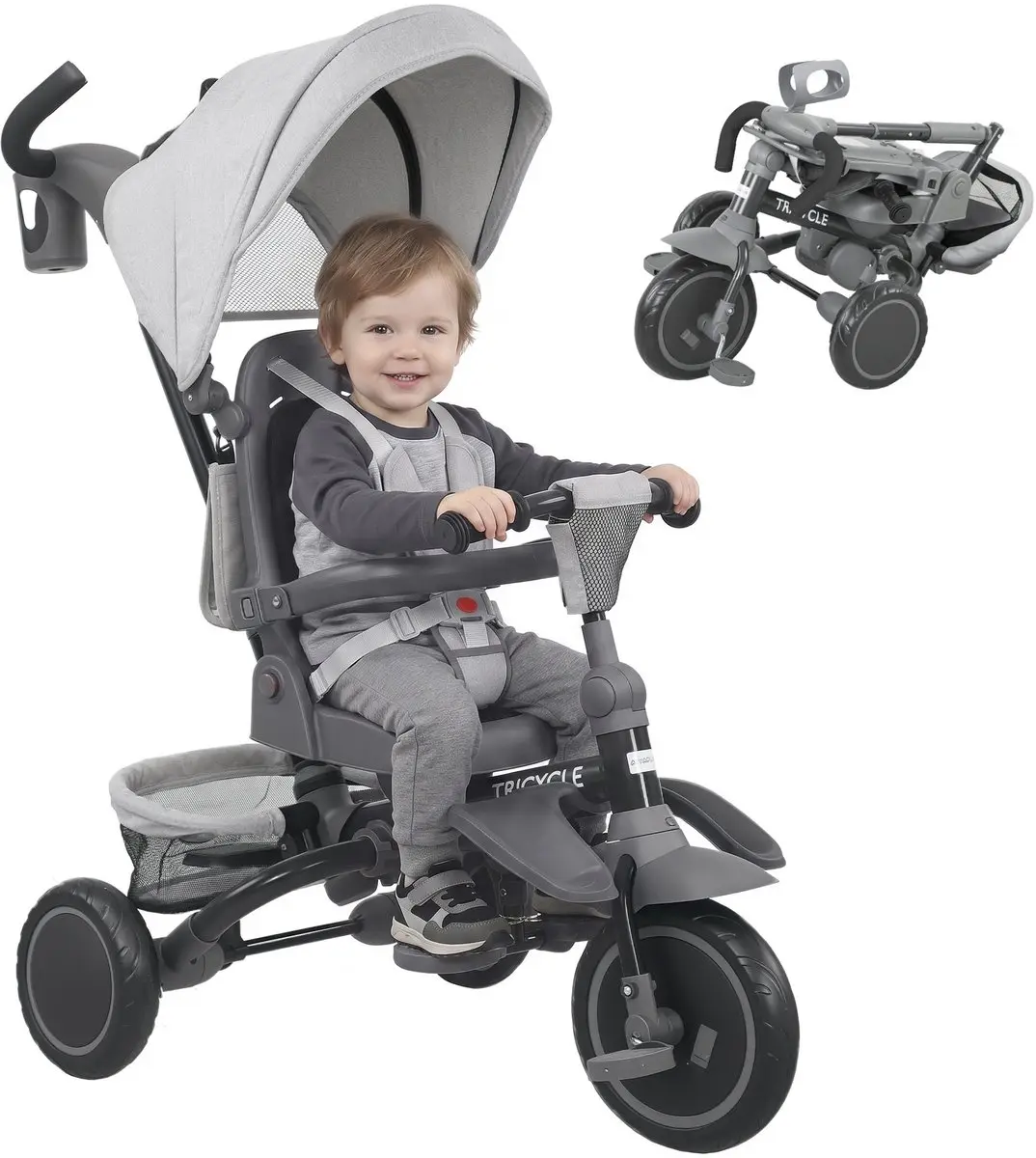 AIYAPLAY Kinderdriewieler Staal, Kunststof 111,5L x 52B x 98H cm Grijs