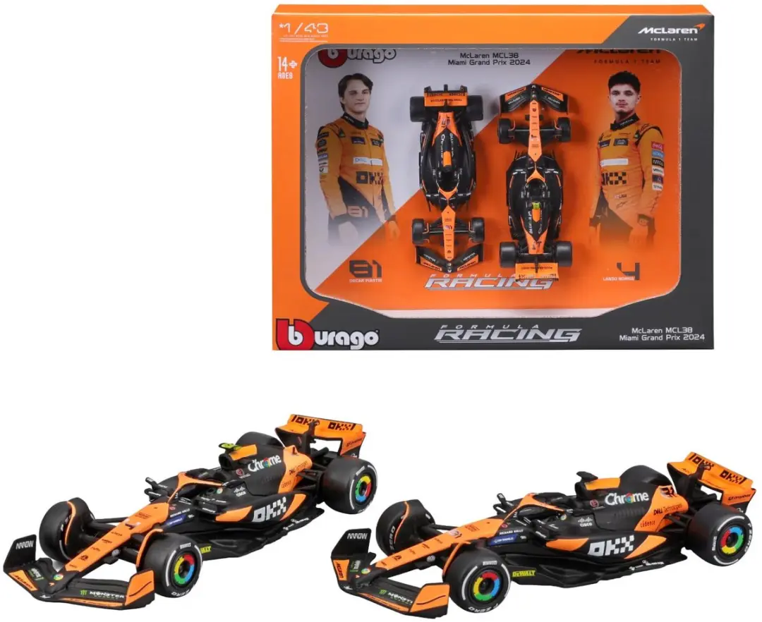Bburago F1 speelgoedauto McLaren MCL38 2024 set Norris Piastri 1:43.