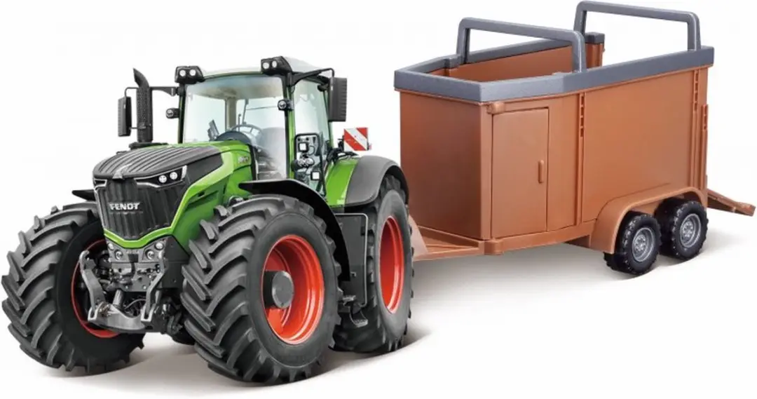 Bburago Fendt 1000 VARIO TRACTOR + LIVESTOCK FORWARDER groen/rood schaalmodel 10
