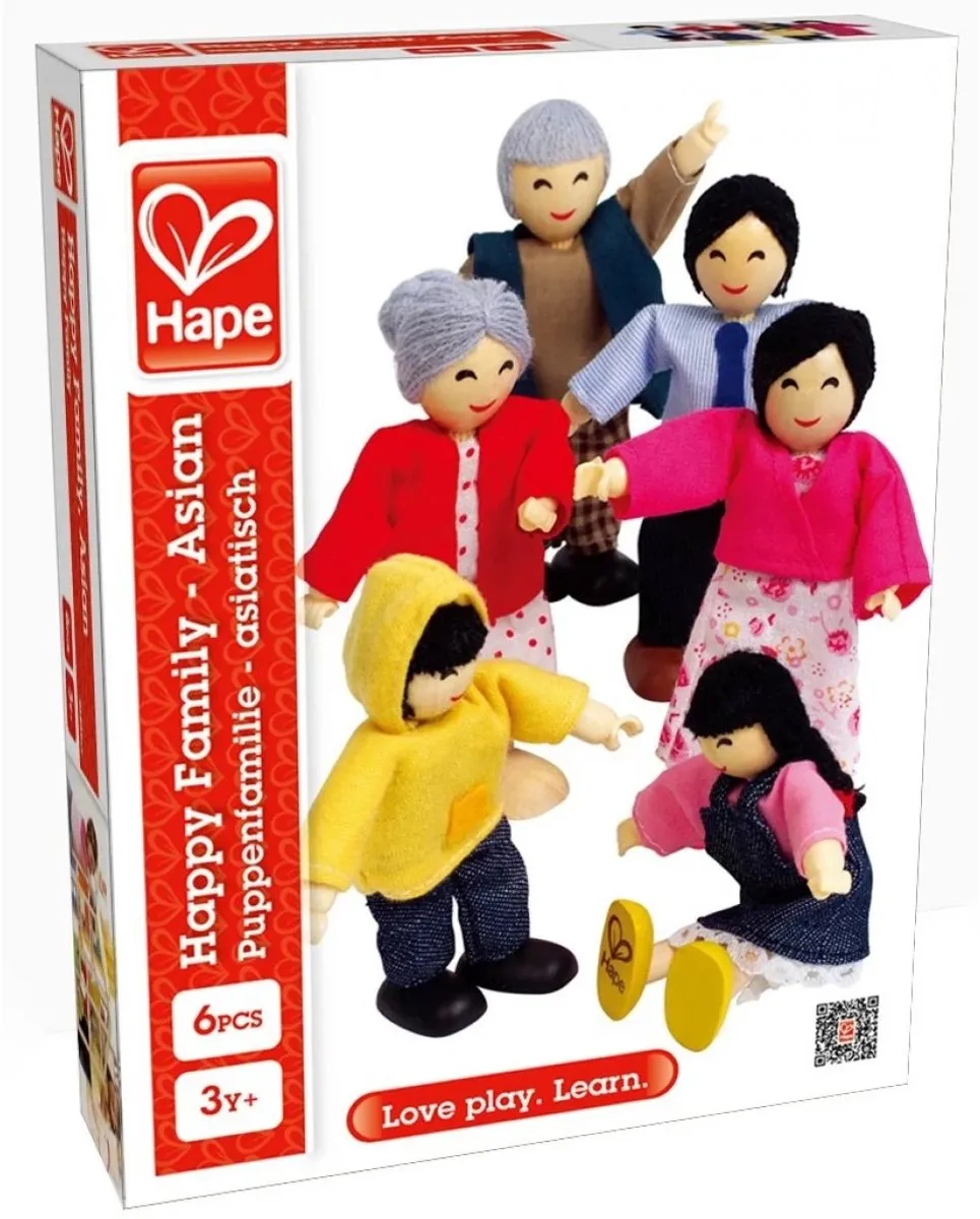 Hape Happy Familie Aziaat Poppenhuispop - 6 Poppen & 6 Meubels - Geel
