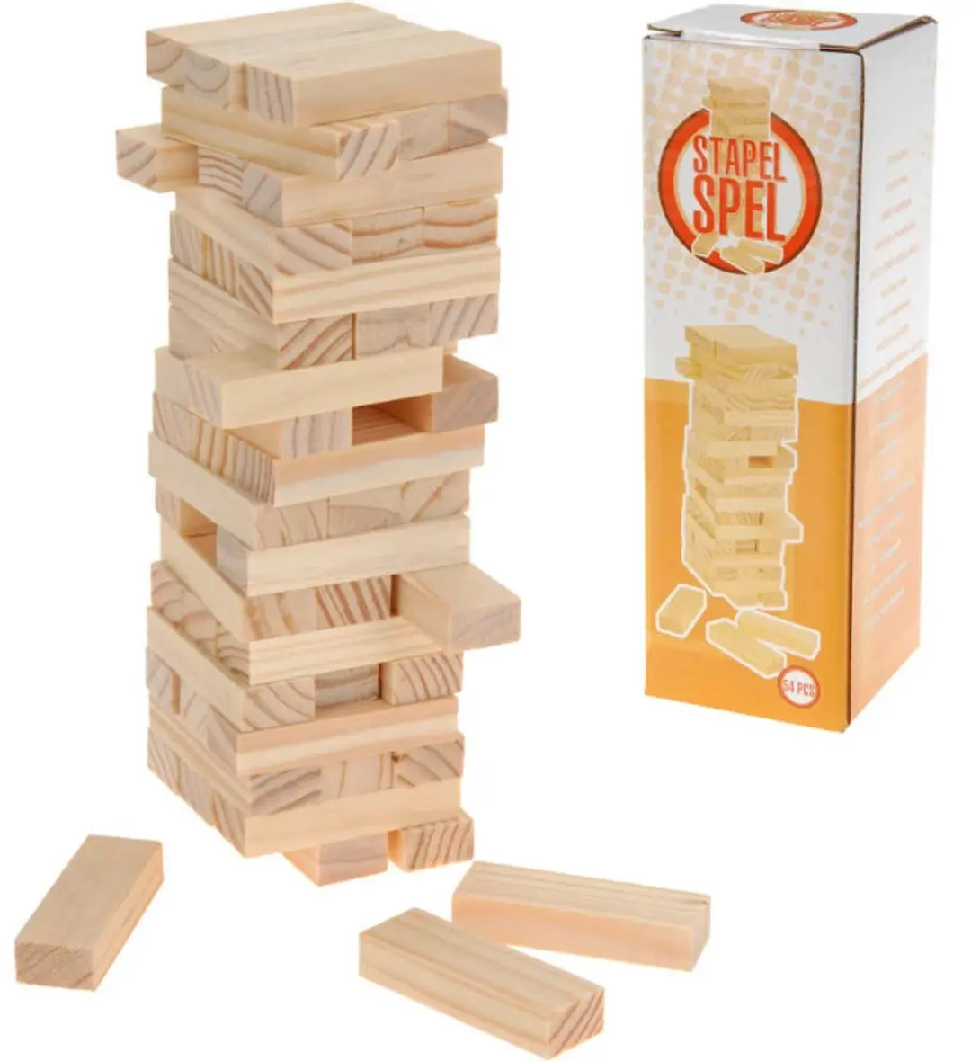 Koopman Stapeltorenspel Hout 54 Stenen - Meerkleurig - afbeelding 4 van 5