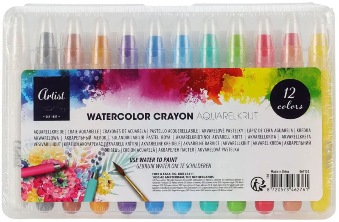 Koopman Waterverf Aquarelkrijt 12 Kleuren - Meerkleurig - afbeelding 2 van 2