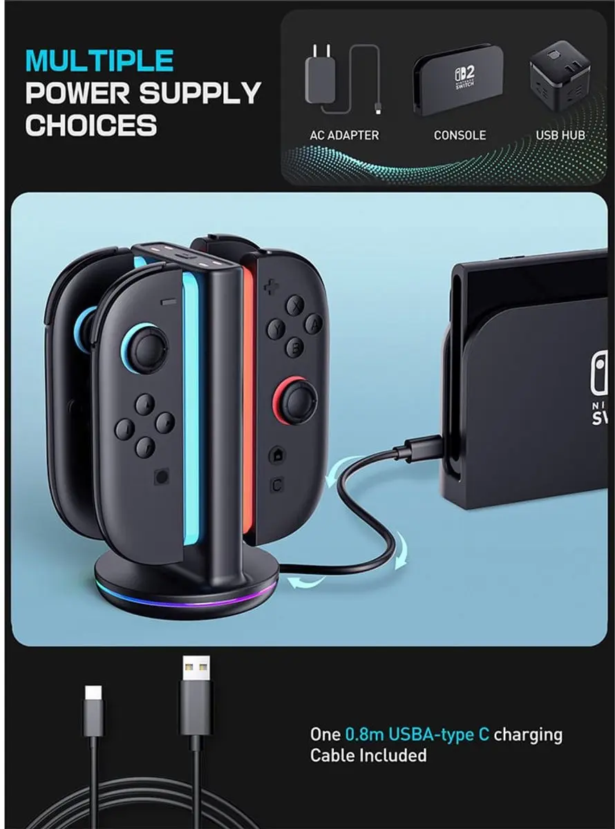Supcase Joy-Con Oplaadstation 13536 - 4 Controllers - USB-C - RGB LED