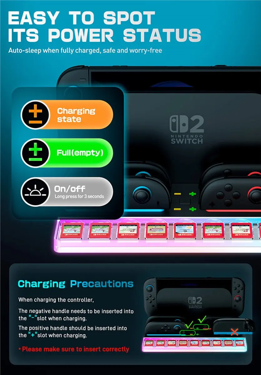 Supcase Joy-Con Laad & Organizer Dock 13530 - Nintendo Switch 2 - 4 Controllers - 9 Gamecards