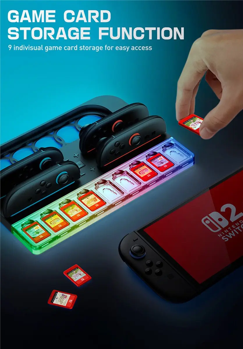 Supcase Joy-Con Laad & Organizer Dock 13530 - Nintendo Switch 2 - 4 Controllers - 9 Gamecards