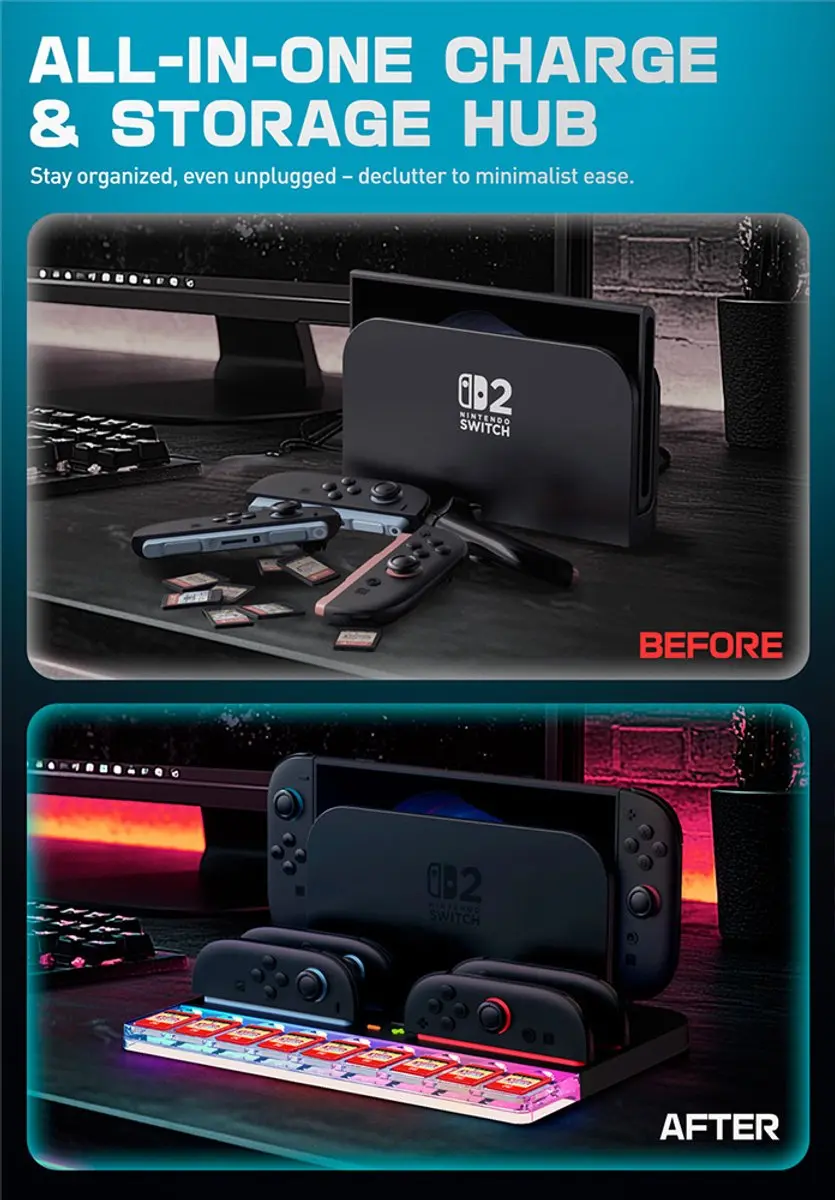 Supcase Joy-Con Laad & Organizer Dock 13530 - Nintendo Switch 2 - 4 Controllers - 9 Gamecards