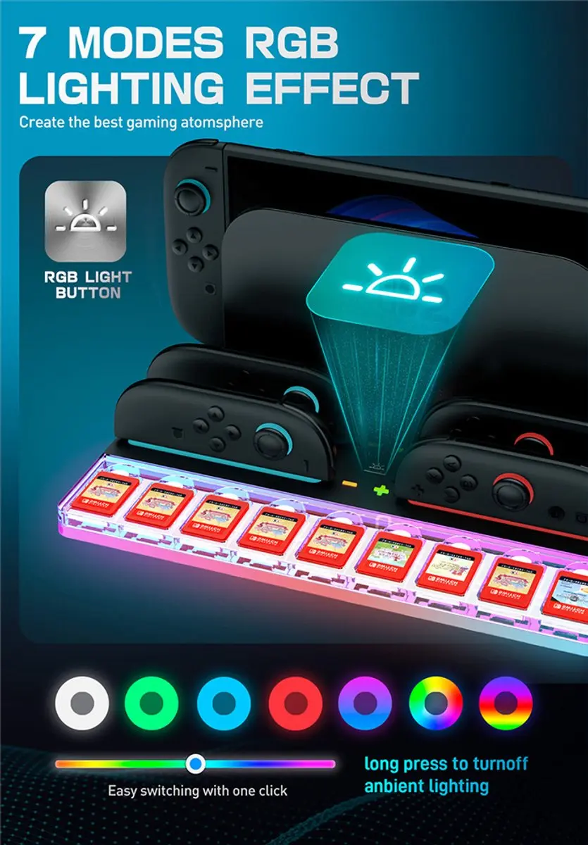 Supcase Joy-Con Laad & Organizer Dock 13530 - Nintendo Switch 2 - 4 Controllers - 9 Gamecards - afbeelding 6 van 6