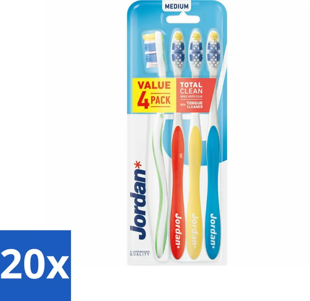 Jordan Tandenborstel Total Clean Medium 4-pack 4 stuks per verpakking