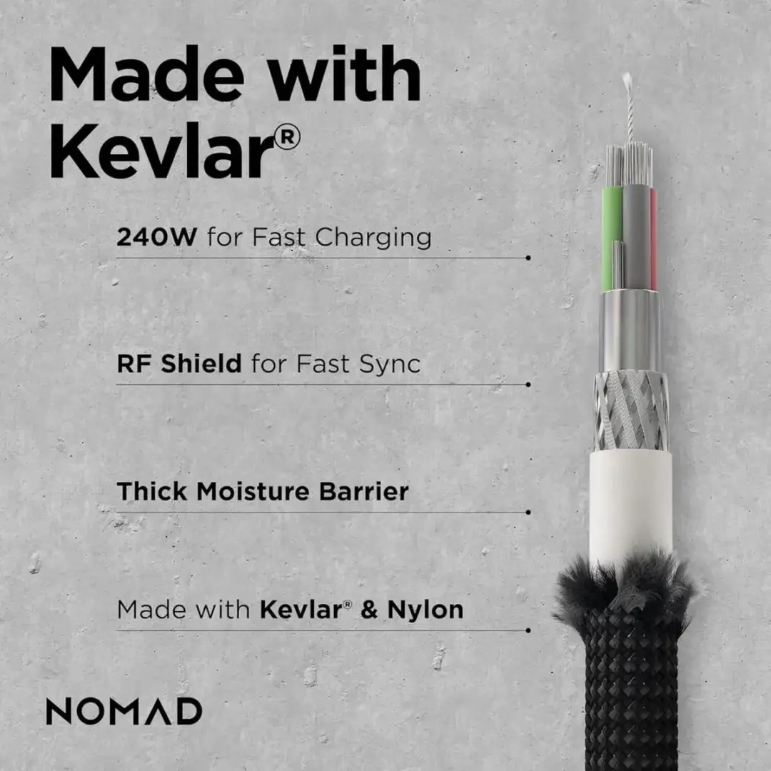 NOMAD Kevlar USB-C Kabel 3,0m - Carbide Transparent