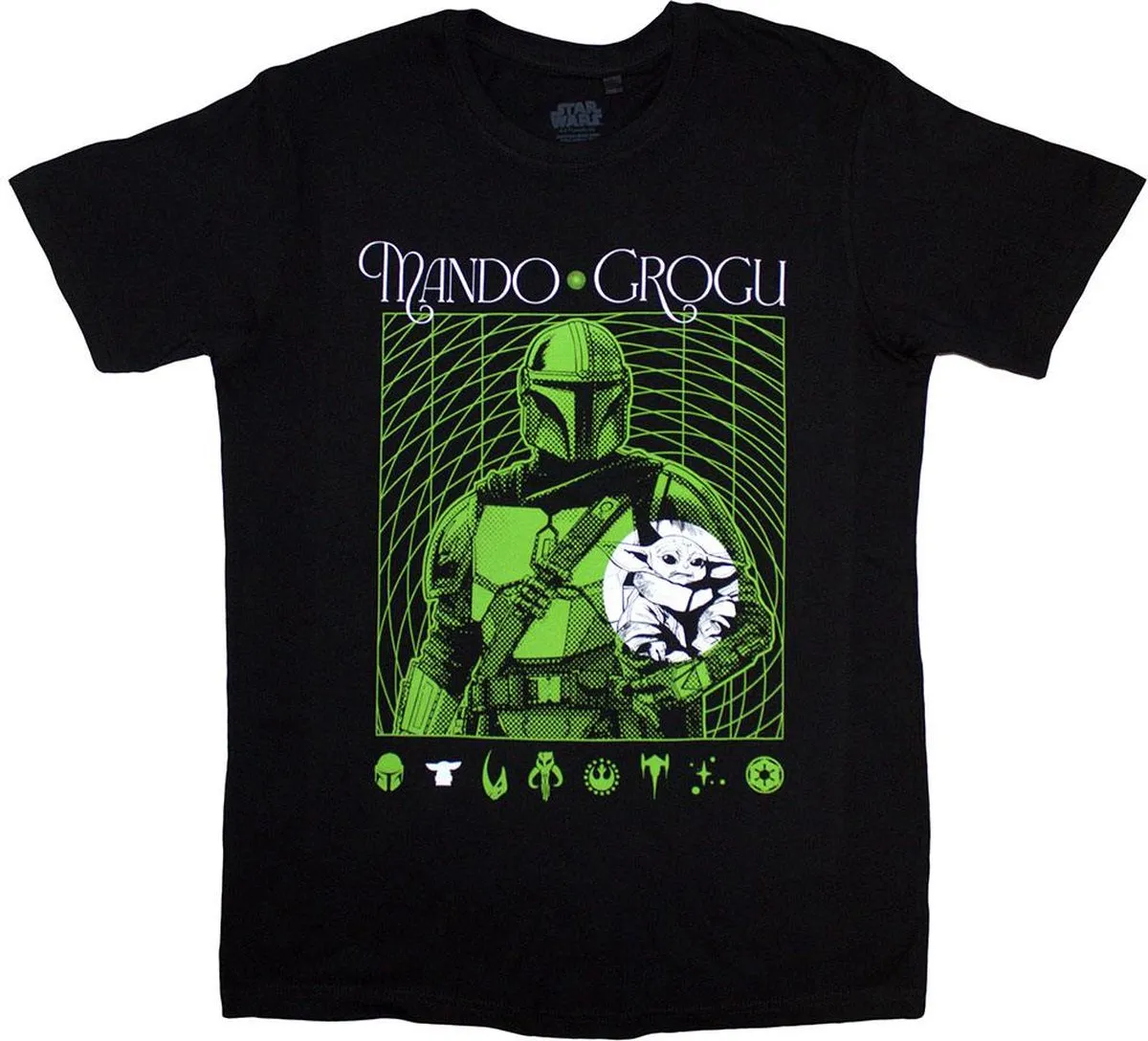 Star Wars The Mandalorian Mando & Grogu Neon Heren T-shirt M