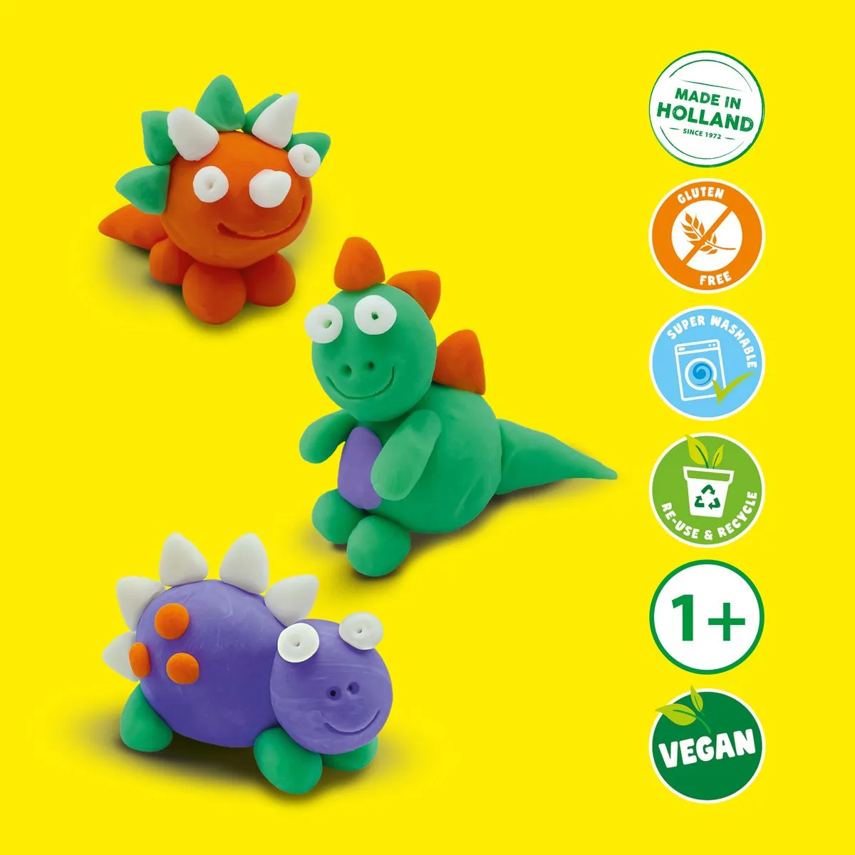 SES Creative FunDo Klei Dino's - 4 Stuks (3x90g + 40g) - Vegan & Glutenvrij