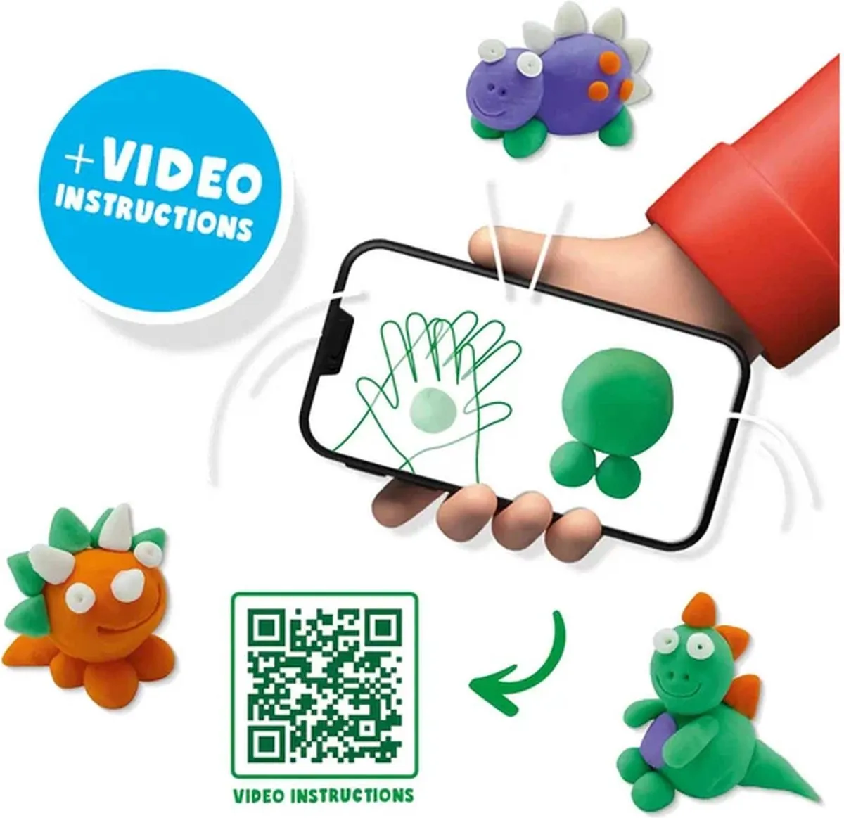 SES Creative FunDo Klei Dino's - 4 Stuks (3x90g + 40g) - Vegan & Glutenvrij