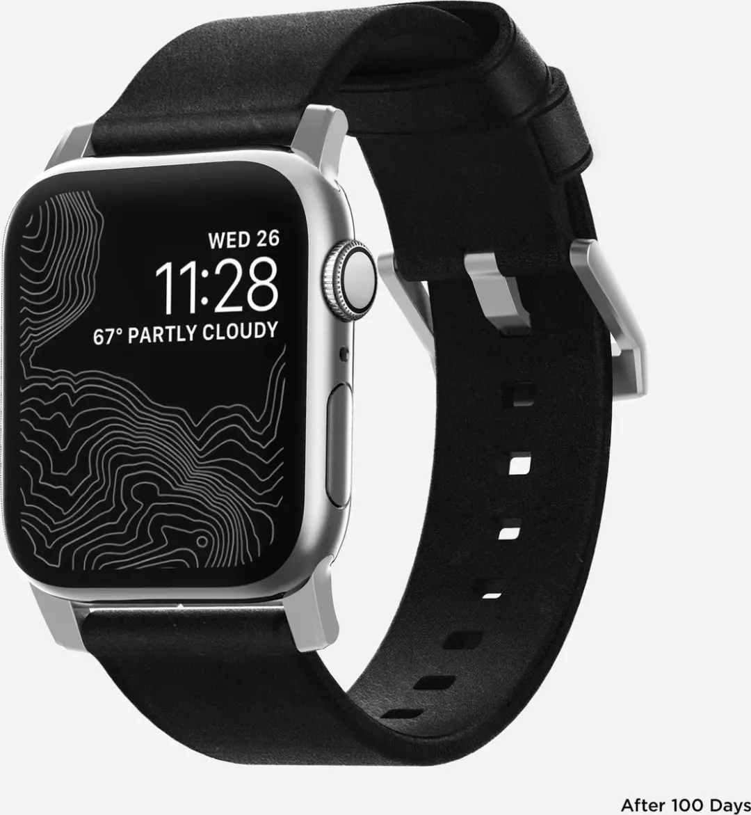 NOMAD Modern Lederen Band - Apple Watch 44/45/49mm - Zwart