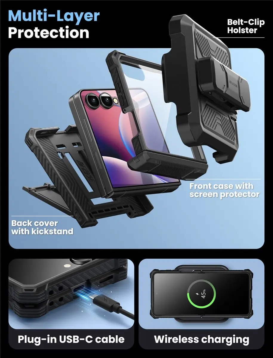 Supcase Armorbox Zwart - Galaxy Z Flip 7 Hoesje met Screen Protector 13540