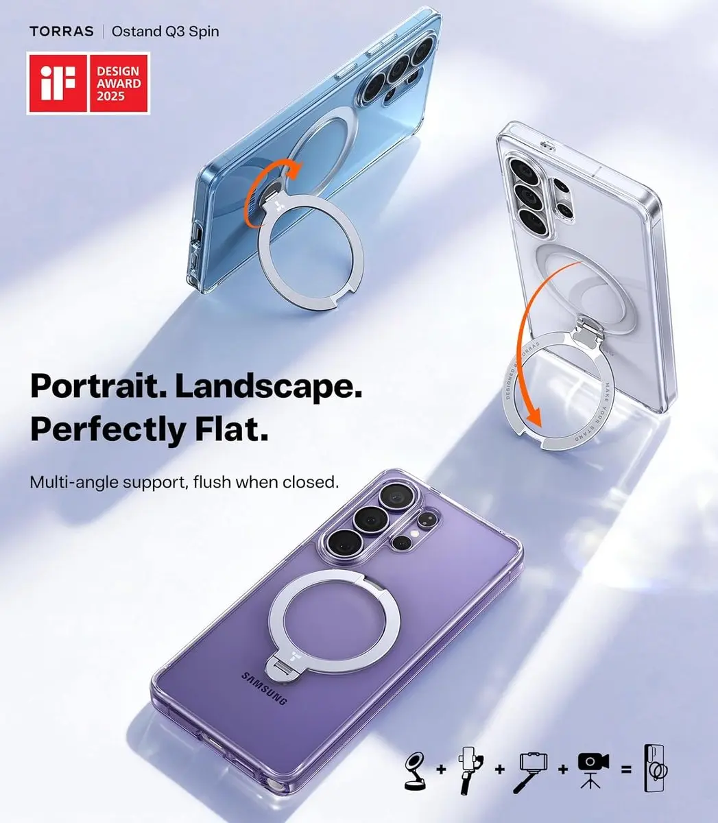 Torras UPro Ostand Spin Hoesje S26 Ultra - MagSafe/Qi2 - Transparant - afbeelding 6 van 6