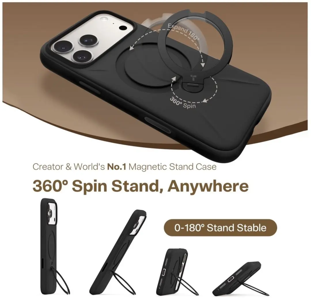Torras Ostand Q Pro Silicone Hoesje iPhone 17 Pro Max - MagSafe - Zwart