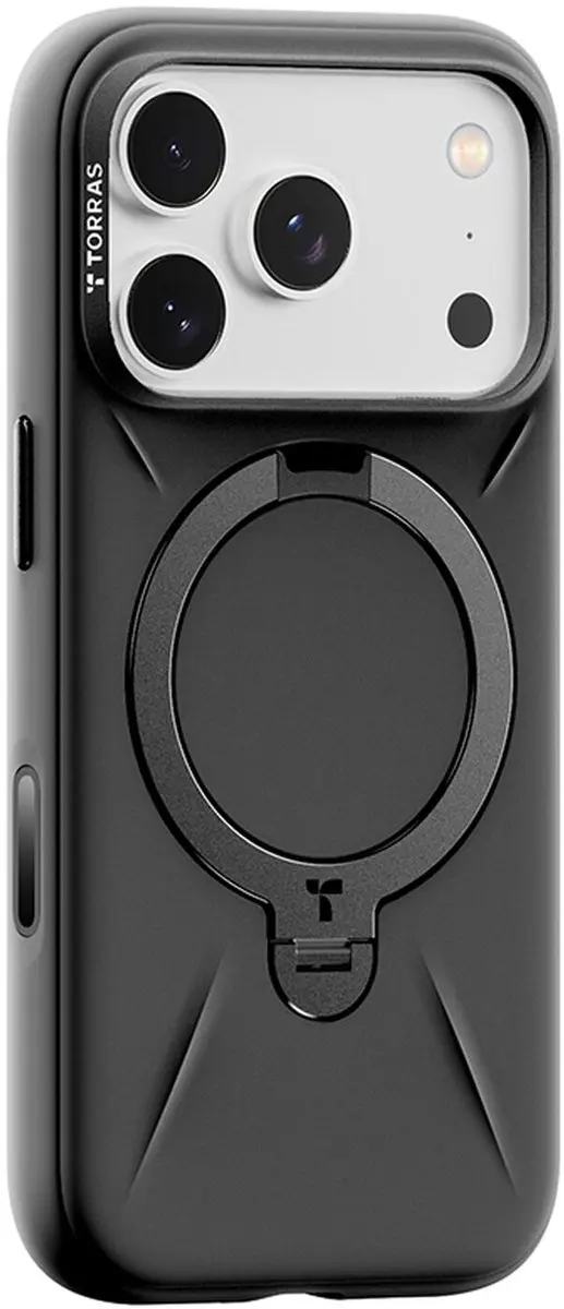 Torras Ostand Q Pro Silicone Hoesje iPhone 17 Pro Max - MagSafe - Zwart