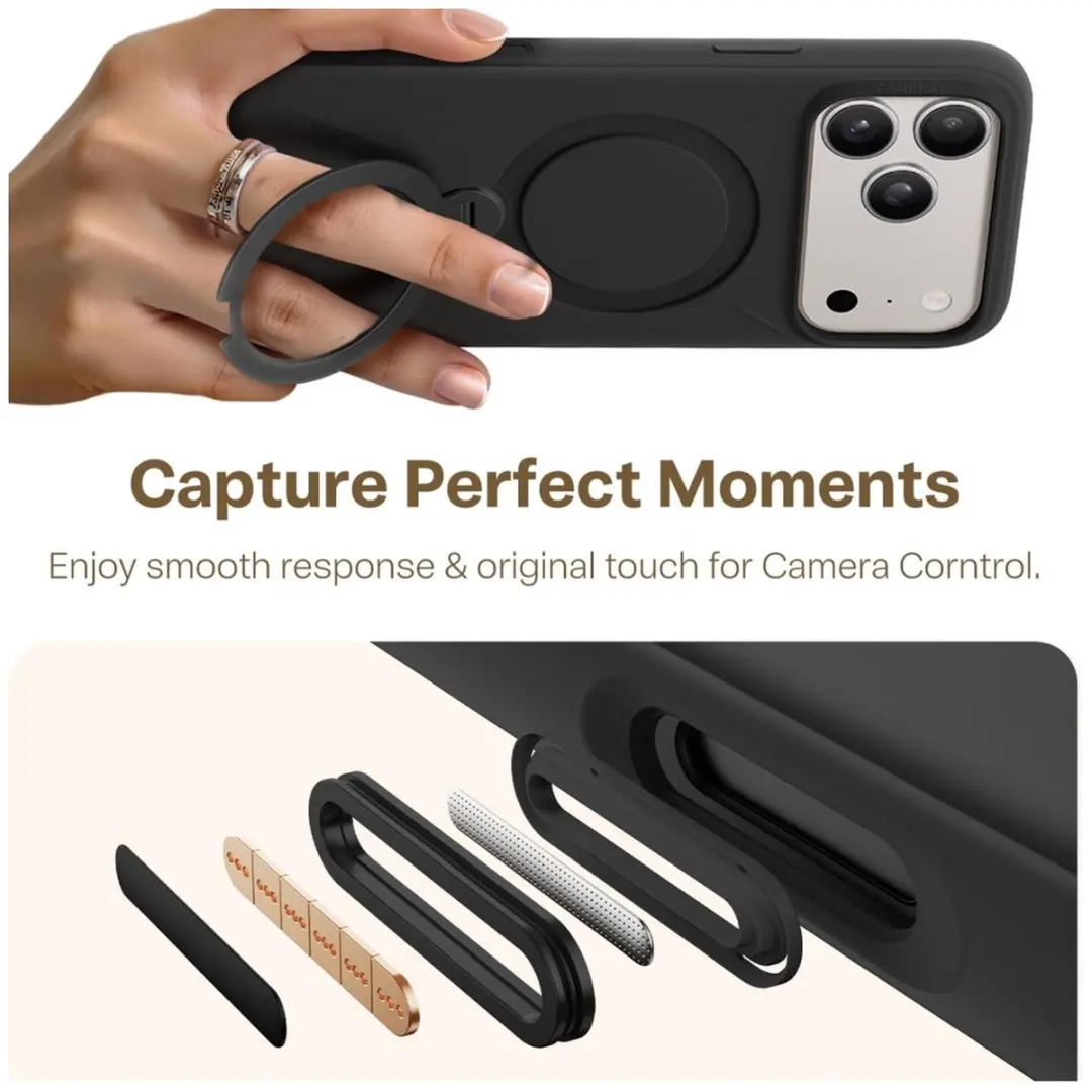 Torras Ostand Q Pro Silicone Hoesje iPhone 17 Pro Max - MagSafe - Zwart