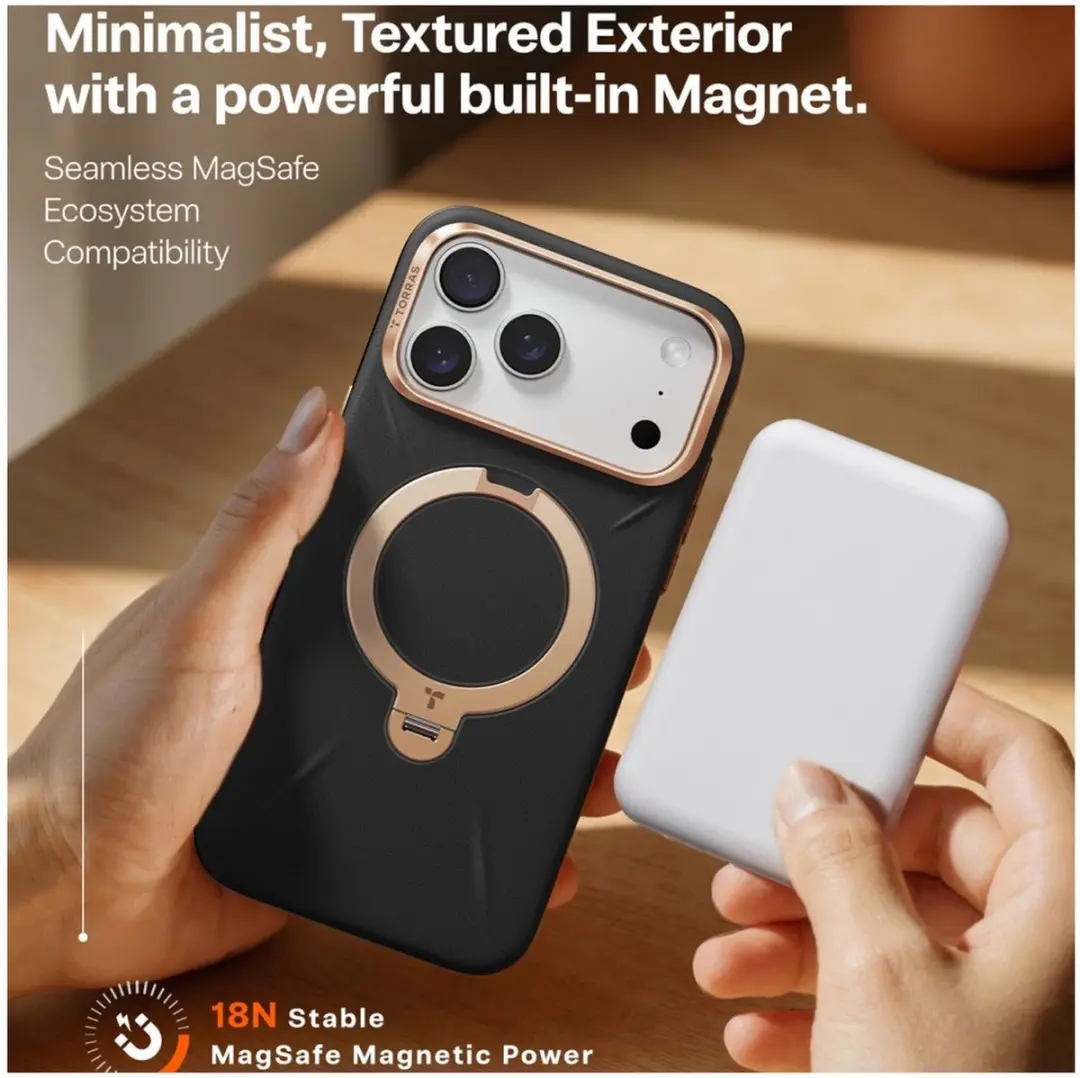 Torras Ostand Q Pro Leather Hoesje iPhone 17 Pro Max - MagSafe - Zwart