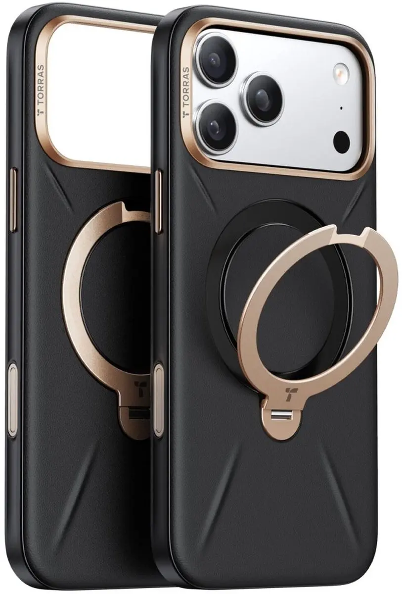 Torras Ostand Q Pro Leather Hoesje iPhone 17 Pro Max - MagSafe - Zwart