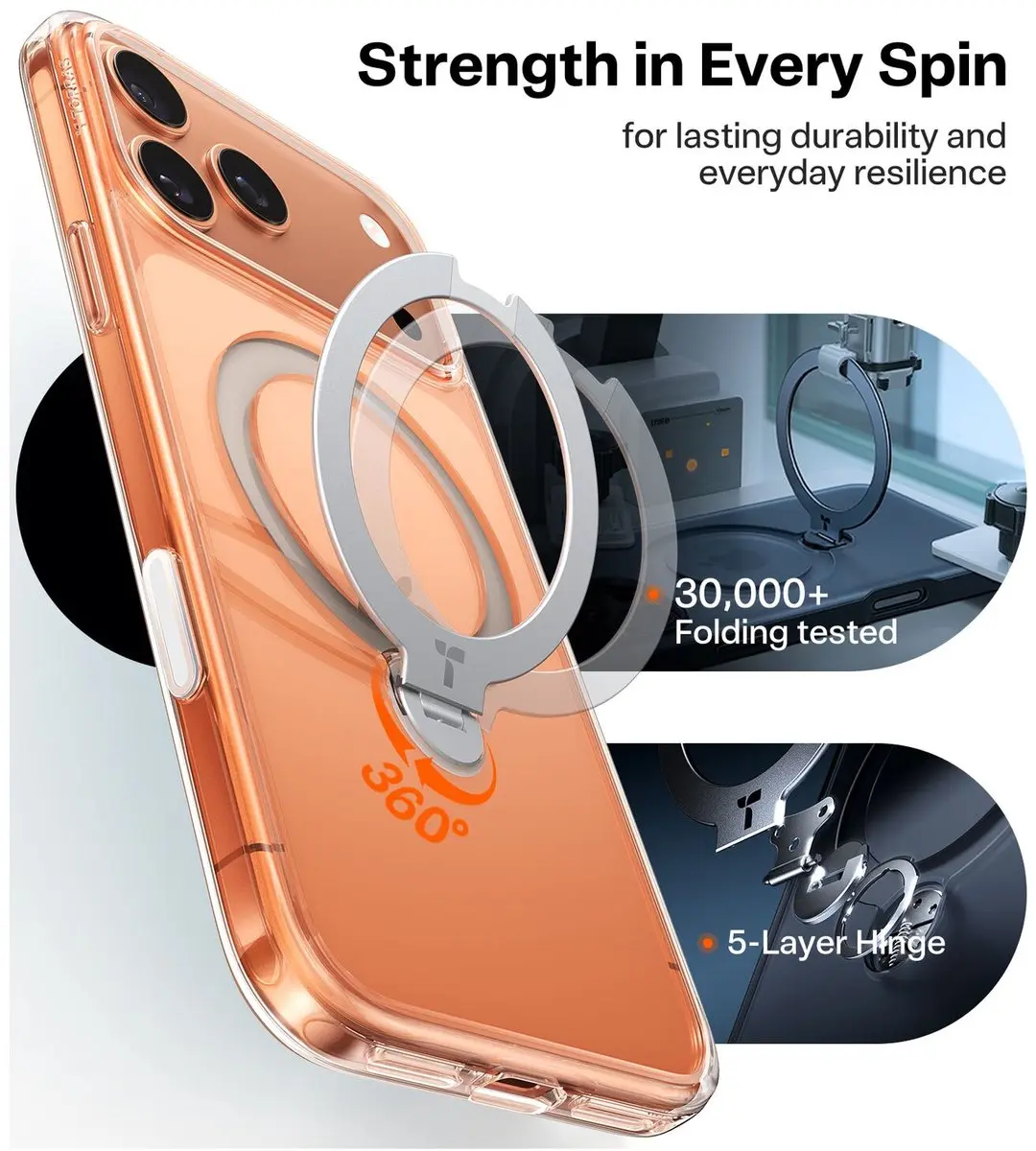 Torras UPro Ostand Spin Hoesje iPhone 17 Pro Max - Transparant